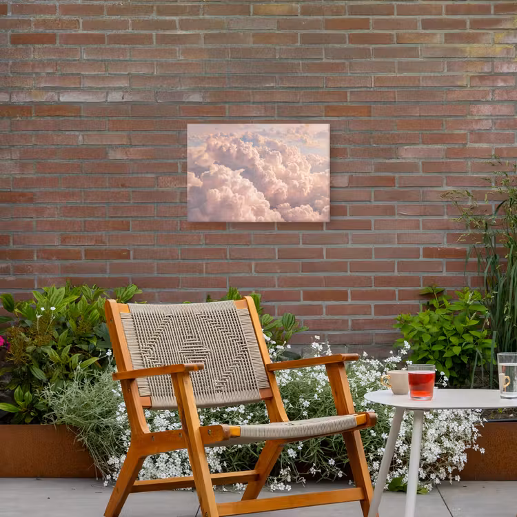 Wolken - Zonsondergang - Natuur - Pastel - Roze Tuinposter op houten frame 2 cm dik klein -sfeer3