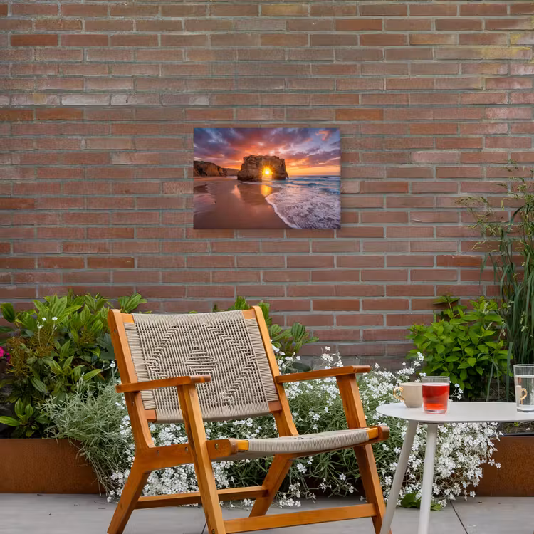 Kust - Rots - Zonsondergang - Zee - Natuur Tuinposter op houten frame 2 cm dik klein -sfeer3