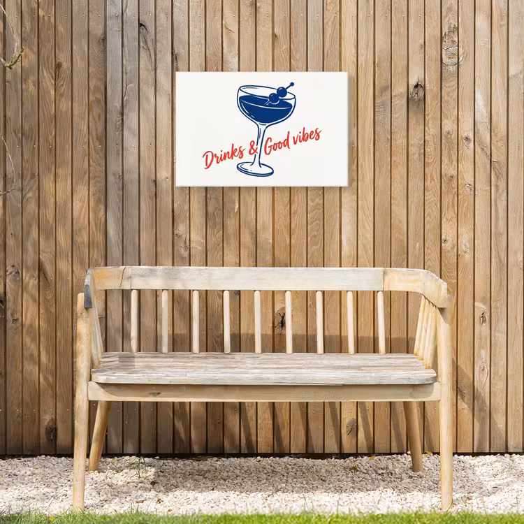 Cocktail - Glas - Illustratie - Blauw - Wit Tuinposter op houten frame 2 cm dik klein -sfeer4