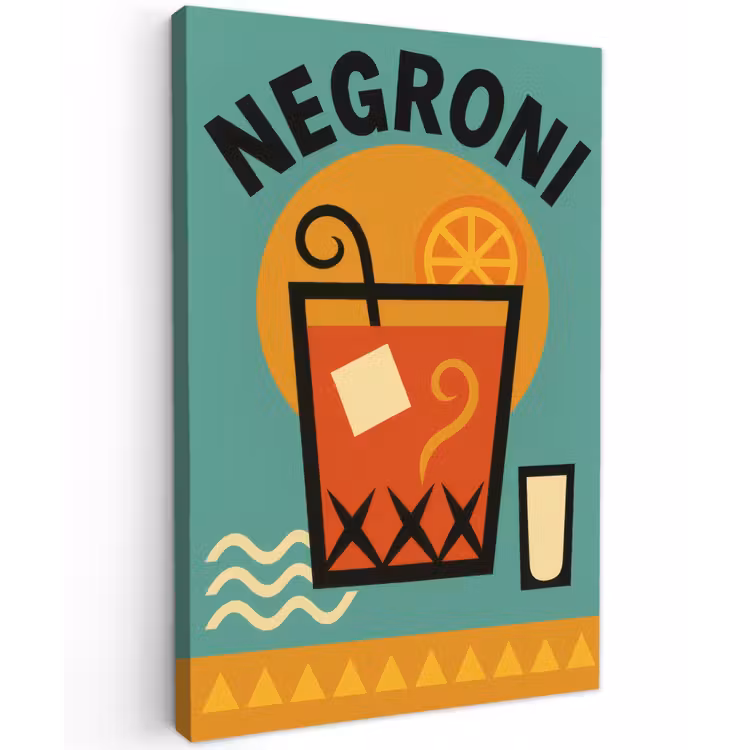 Cocktail - Negroni - Art - Sinaasappel Tuinposter op houten frame 2 cm dik klein -3d