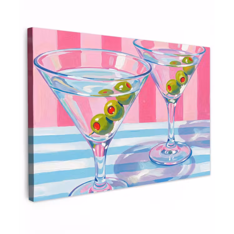 Cocktail - Olijven - Kunst - Modern - Roze Tuinposter op houten frame 2 cm dik klein -3d