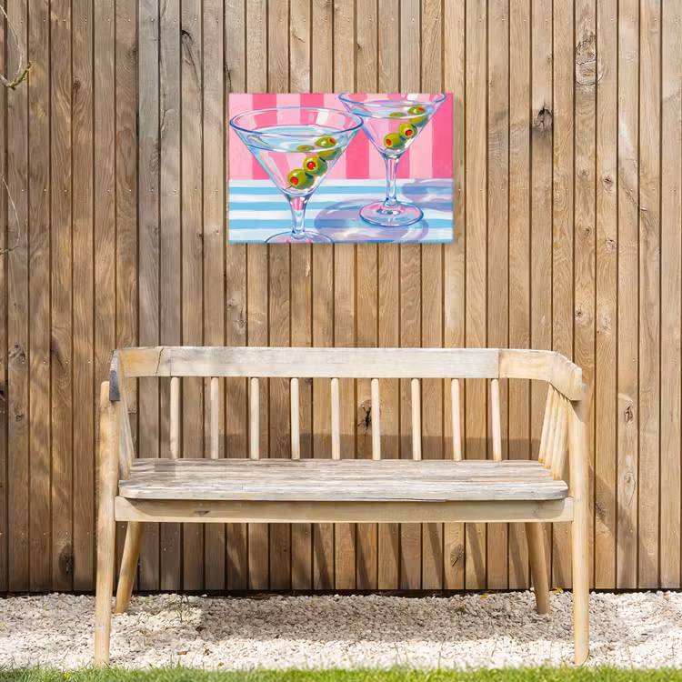 Cocktail - Olijven - Kunst - Modern - Roze Tuinposter op houten frame 2 cm dik klein -sfeer4