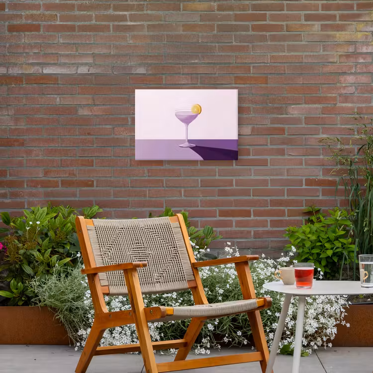 Cocktail - Paars - Minimalistisch - Citroen Tuinposter op houten frame 2 cm dik klein -sfeer3