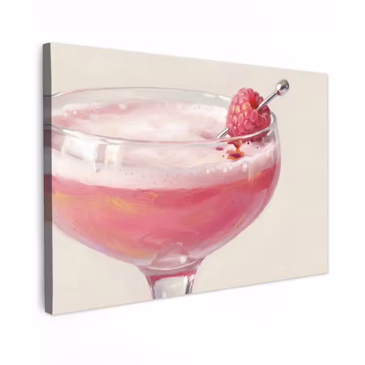 Cocktail - Framboos - Drank - Modern - Roze Tuinposter op houten frame 2 cm dik klein -3d