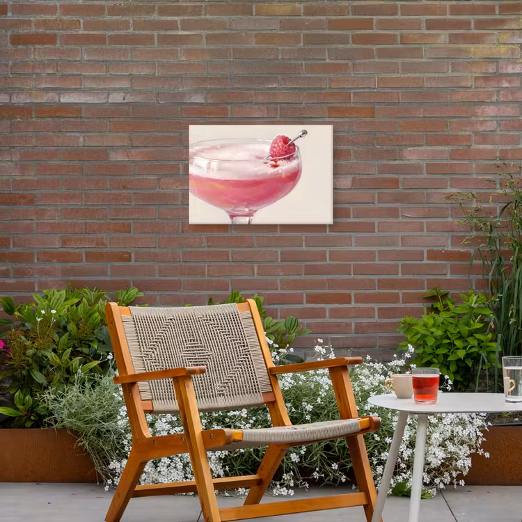 Cocktail - Framboos - Drank - Modern - Roze Tuinposter op houten frame 2 cm dik klein -sfeer3