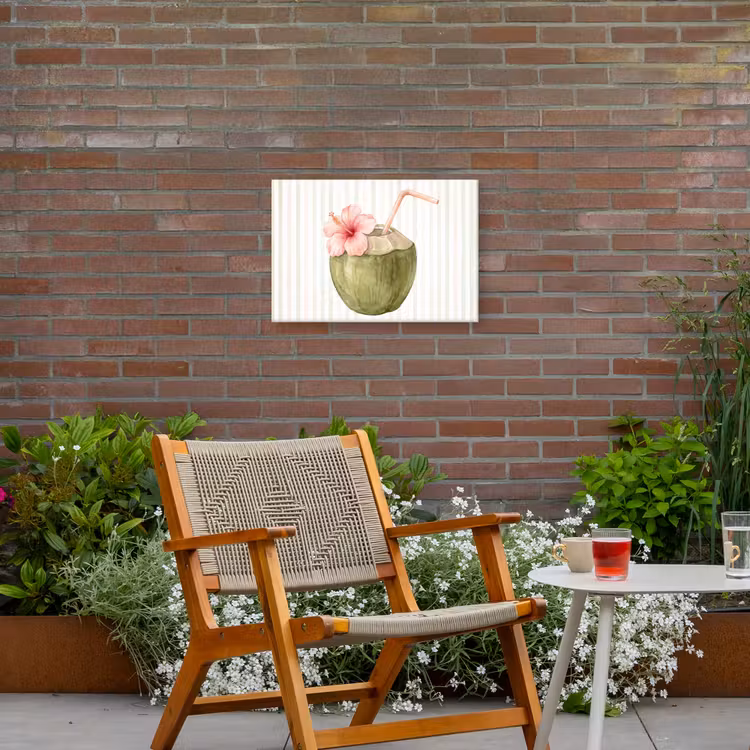 Kokosnoot - Drank - Tropisch - Illustratie - Zomer Tuinposter op houten frame 2 cm dik klein -sfeer3