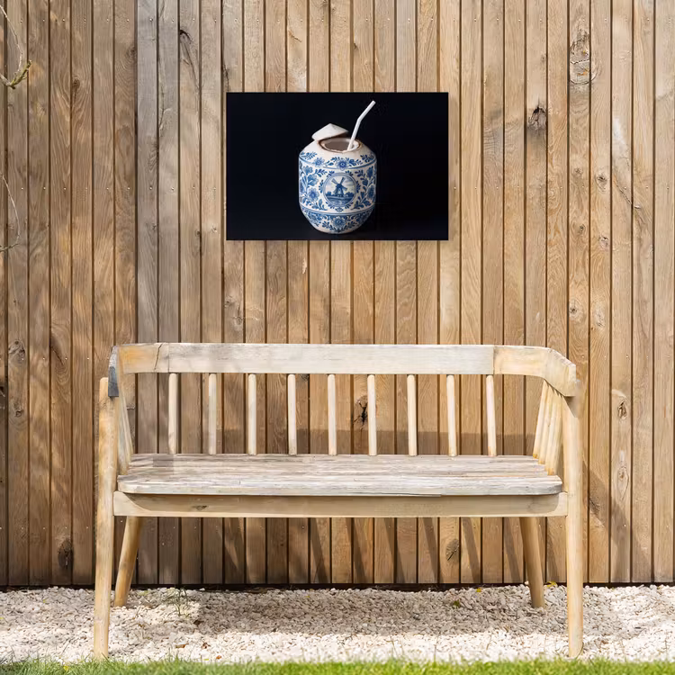 Kokosnoot - Eten - Delfts blauw - Drinken Tuinposter op houten frame 2 cm dik klein -sfeer4