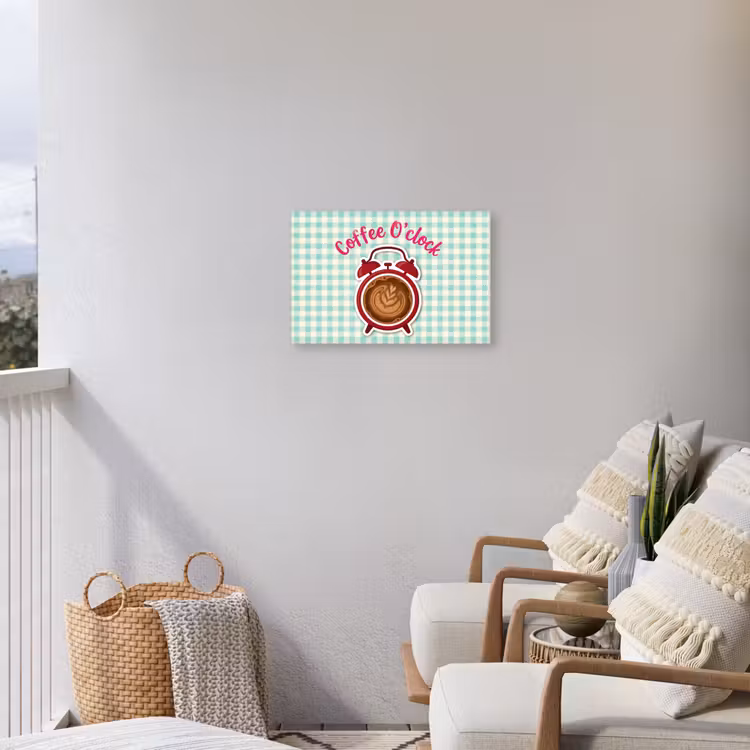 Koffie - Klok - Groen Tuinposter op houten frame 2 cm dik klein -sfeer1