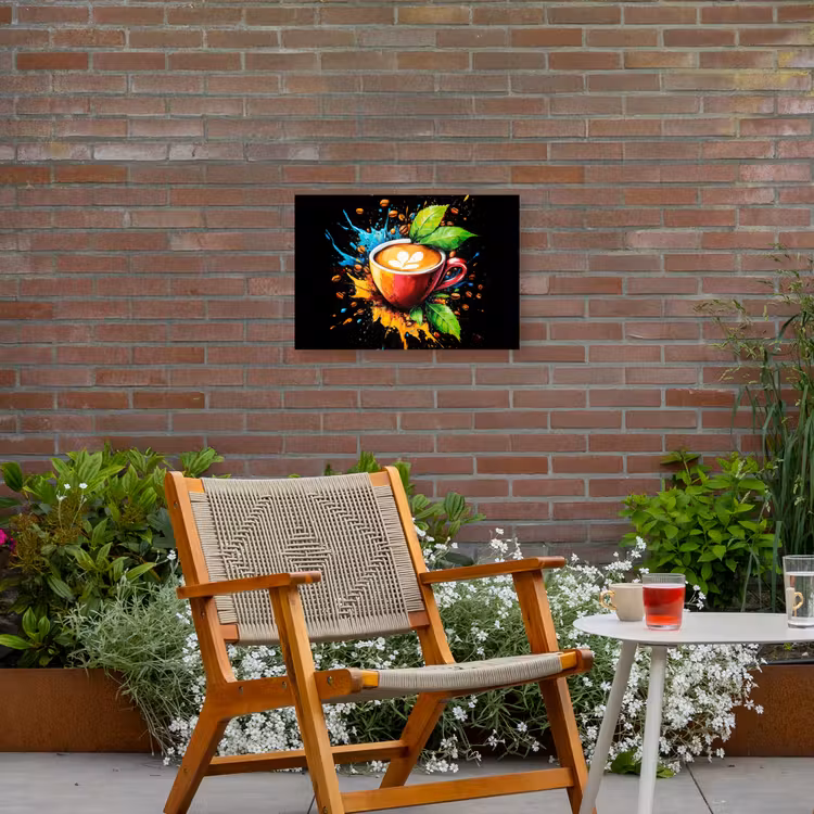 Koffie - Graffiti - Drinken - Abstract Tuinposter op houten frame 2 cm dik klein -sfeer3