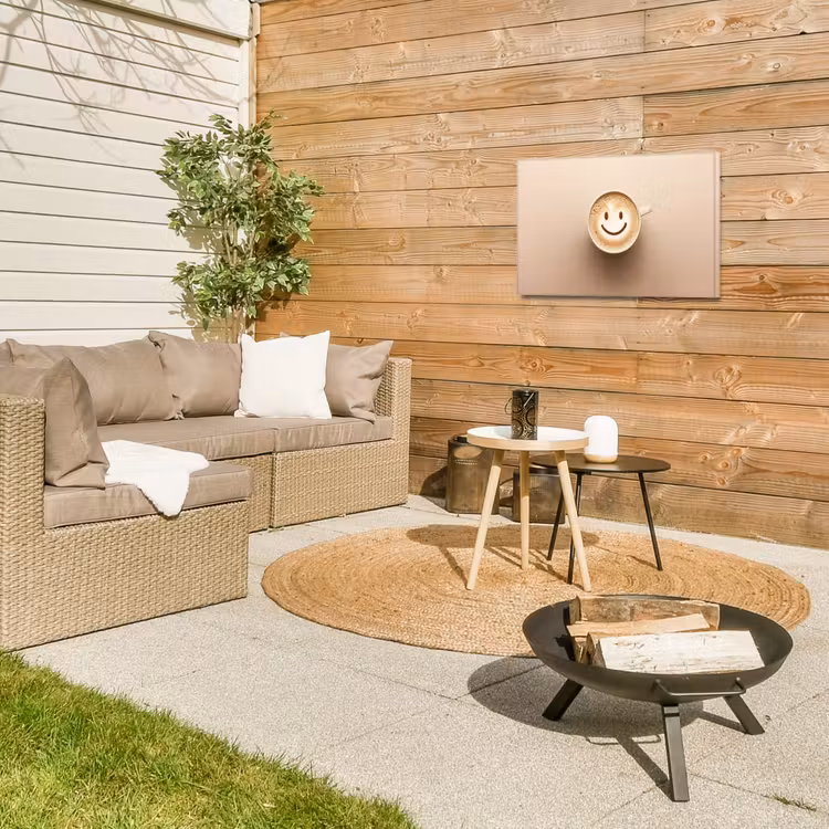 Koffie - Melkschuim - Lach - Beige Tuinposter op houten frame 2 cm dik klein -sfeer2
