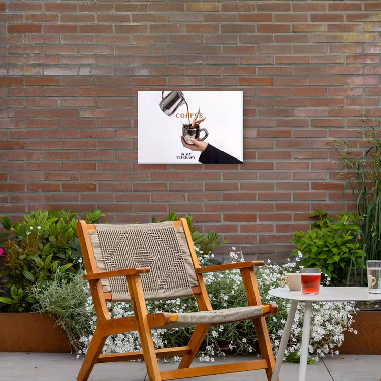 Koffie - Mok - Kan - Therapie Tuinposter op houten frame 2 cm dik klein -sfeer3