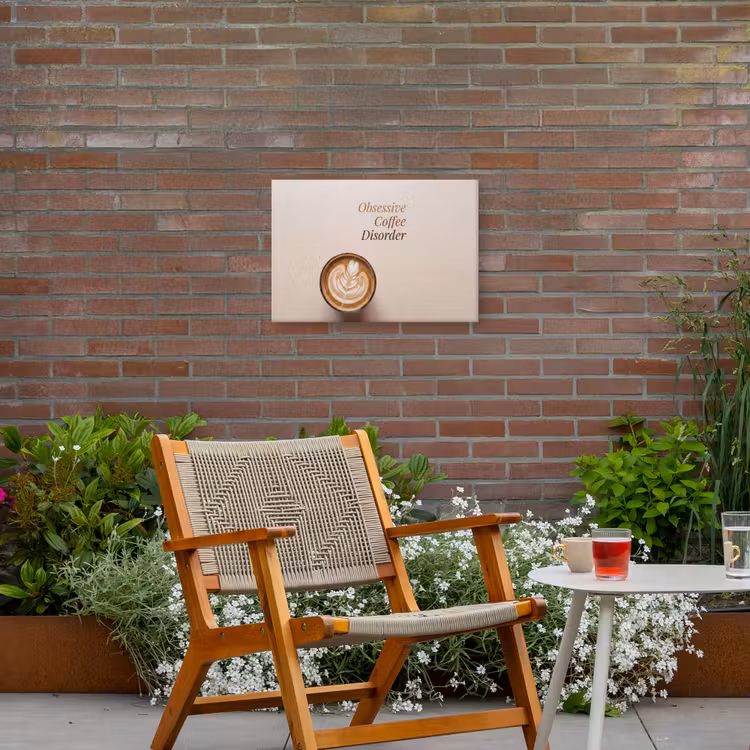 Koffie - Obessive Coffee Disorder - Beige Tuinposter op houten frame 2 cm dik klein -sfeer3