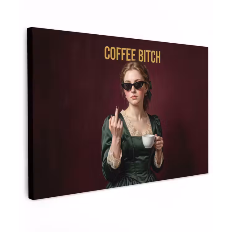 Koffie - Vrouw - Middelvinger Tuinposter op houten frame 2 cm dik klein -3d