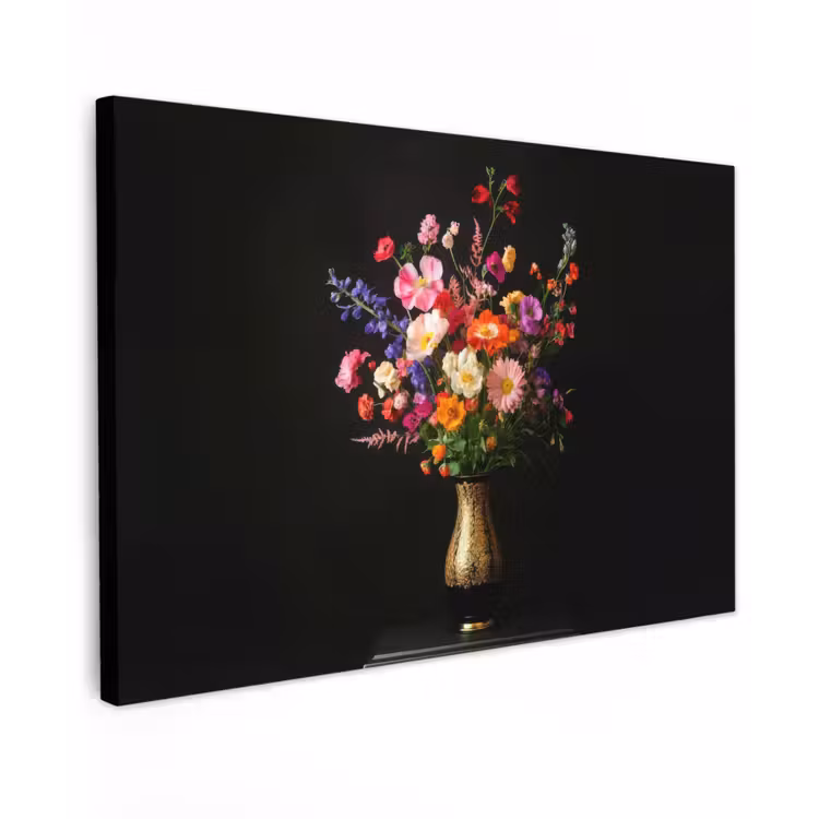 Kleurrijk - Boeket - Vaas - Goud Tuinposter op houten frame 2 cm dik klein -3d