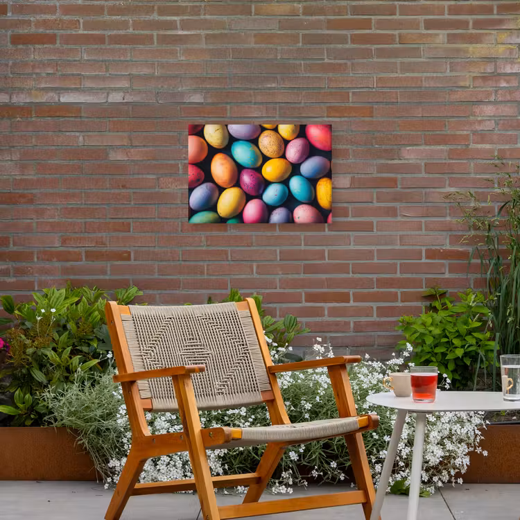 Kleurrijk - Paaseitjes - Spetters Tuinposter op houten frame 2 cm dik klein -sfeer3