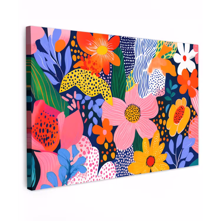 Kleurrijk - Bloemen - Abstract - Stippen Tuinposter op houten frame 2 cm dik klein -3d