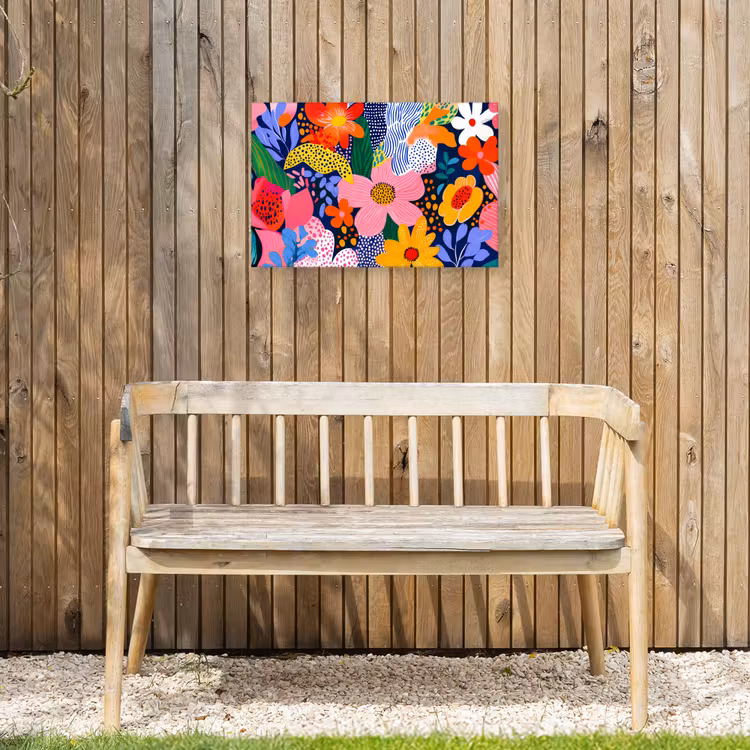 Kleurrijk - Bloemen - Abstract - Stippen Tuinposter op houten frame 2 cm dik klein -sfeer4