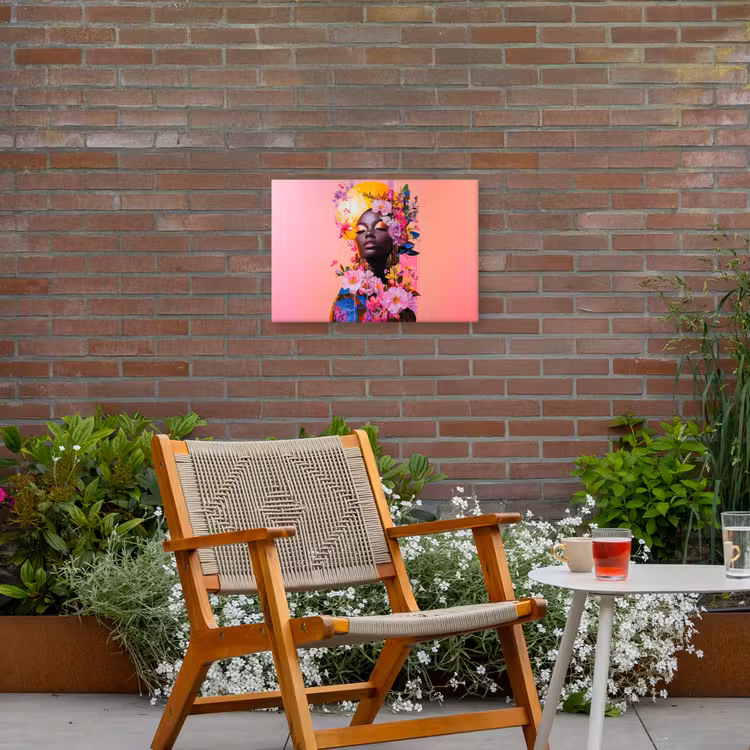 Kleurrijk - Bloemen - Vrouw - Zon Tuinposter op houten frame 2 cm dik klein -sfeer3
