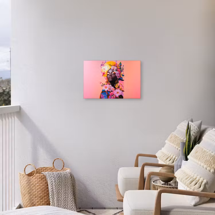 Kleurrijk - Bloemen - Vrouw - Zon Tuinposter op houten frame 2 cm dik klein -sfeer1