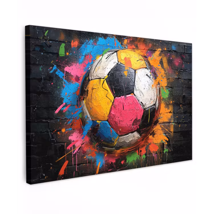 Kleurrijke Voetbal Tuinposter op houten frame 2 cm dik klein -3d