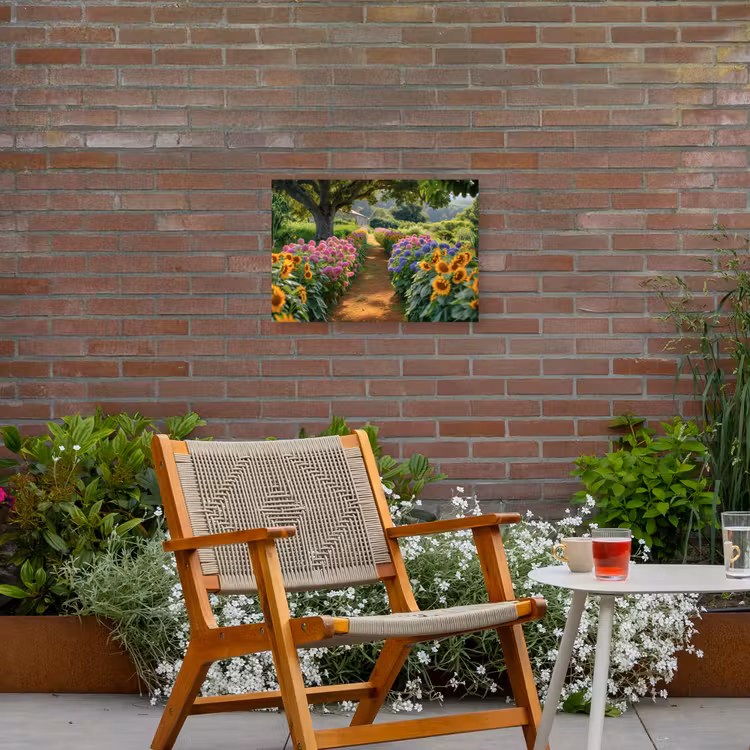 Kleurrijk Tuinpad Tuinposter op houten frame 2 cm dik klein -sfeer3