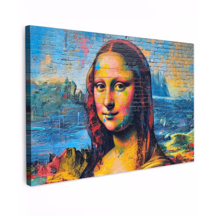 Kleurrijke Mona Lisa Tuinposter op houten frame 2 cm dik klein -3d