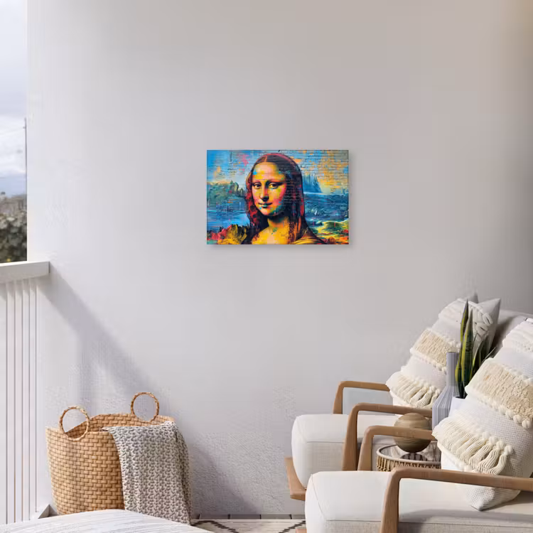 Kleurrijke Mona Lisa Tuinposter op houten frame 2 cm dik klein -sfeer1