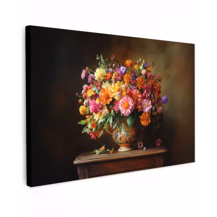 Kleuren - Boeket - Vaas - Hout Tuinposter op houten frame 2 cm dik klein -3d