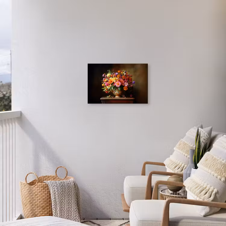 Kleuren - Boeket - Vaas - Hout Tuinposter op houten frame 2 cm dik klein -sfeer1
