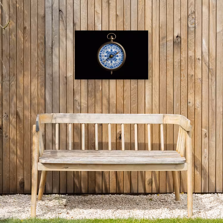 Kompas - Delfts blauw - Zwart Tuinposter op houten frame 2 cm dik klein -sfeer4