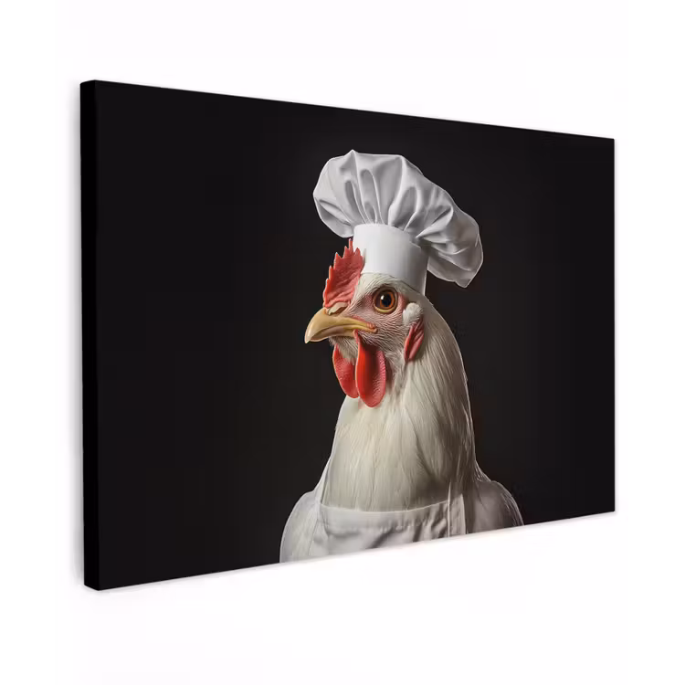 Kok - Rood - Kip Tuinposter op houten frame 2 cm dik klein -3d