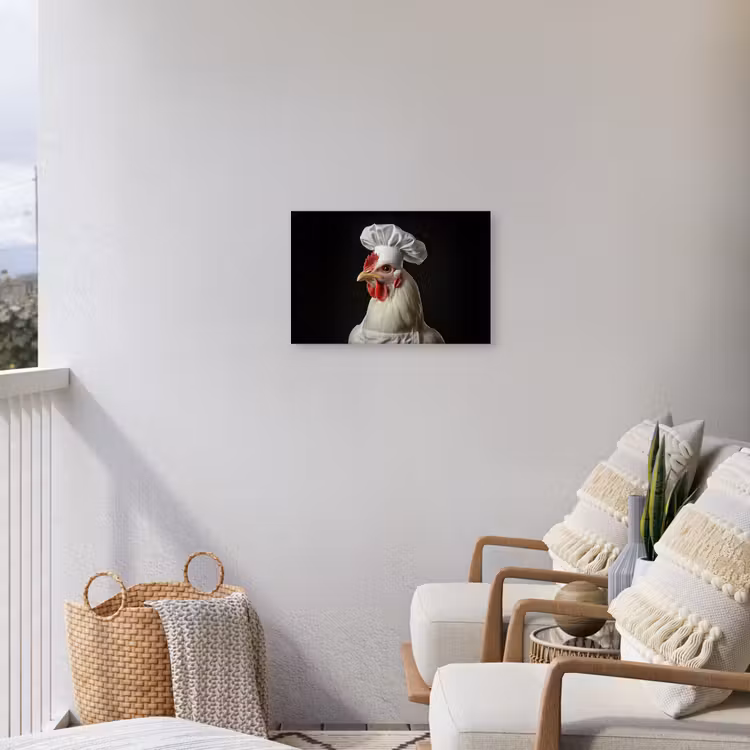 Kok - Rood - Kip Tuinposter op houten frame 2 cm dik klein -sfeer1