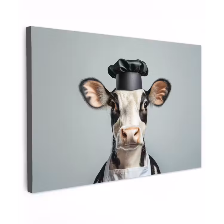 Koe - Zwart - Wit - Kok Tuinposter op houten frame 2 cm dik klein -3d
