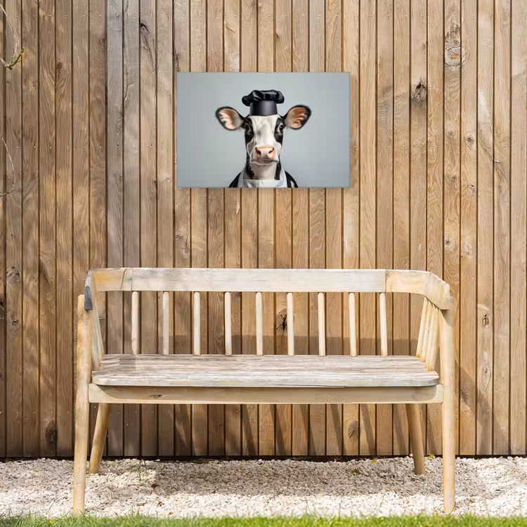 Koe - Zwart - Wit - Kok Tuinposter op houten frame 2 cm dik klein -sfeer4