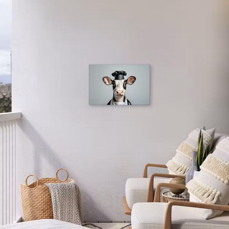 Koe - Zwart - Wit - Kok Tuinposter op houten frame 2 cm dik klein -sfeer1