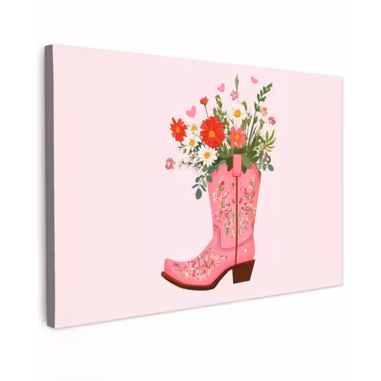 Cowboylaarzen - Roze - Boeket - Bloemen Tuinposter op houten frame 2 cm dik klein -3d