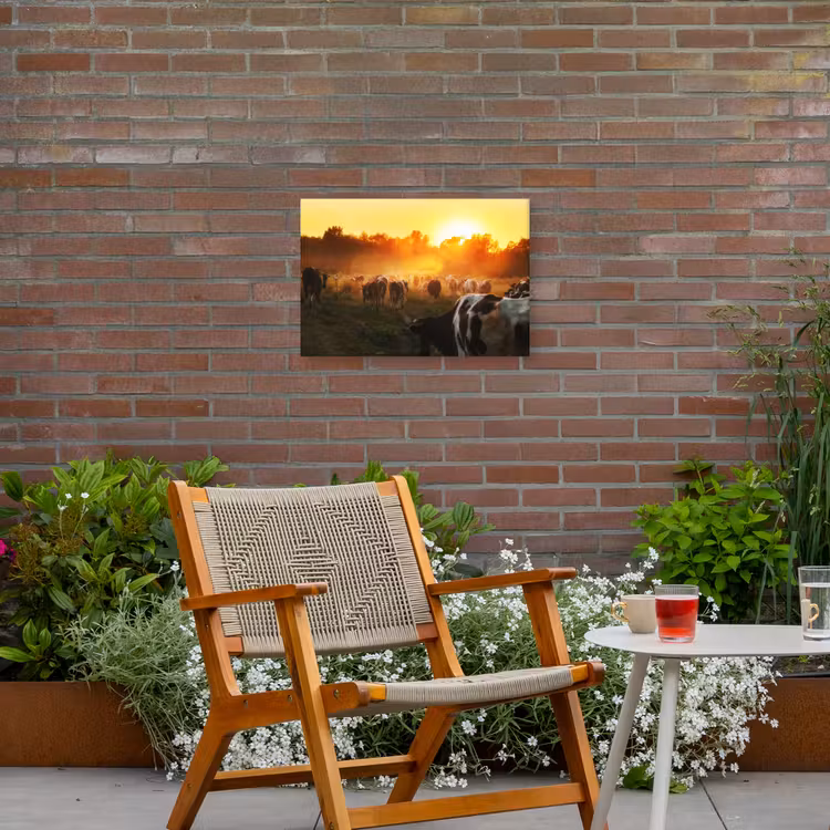 Koeien bij Zonsondergang Tuinposter op houten frame 2 cm dik klein -sfeer3