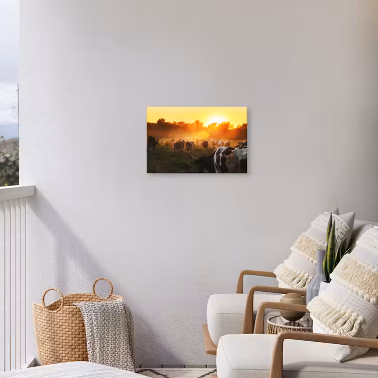 Koeien - Zonsondergang - Weiland - Dieren Tuinposter op houten frame 2 cm dik klein -sfeer1