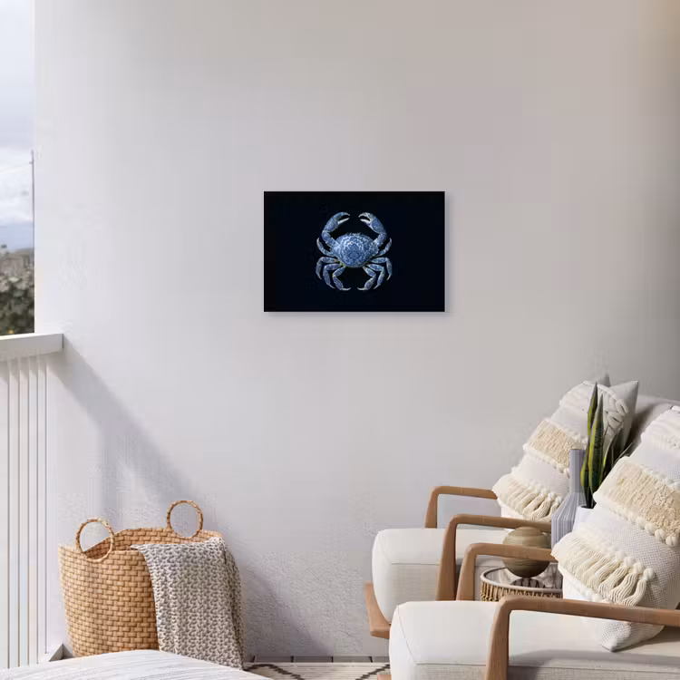 Krab - Delfts blauw - Dieren Tuinposter op houten frame 2 cm dik klein -sfeer1