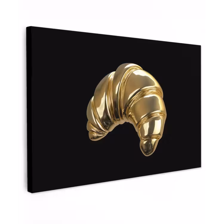 Croissant - Brood - Goud - Zwart Tuinposter op houten frame 2 cm dik klein -3d