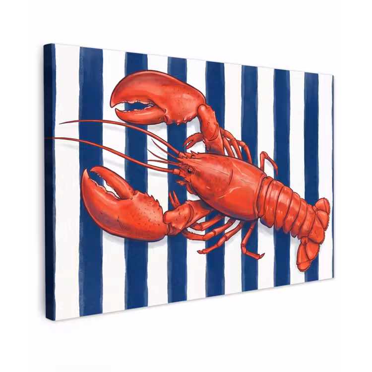 Schaaldier - Kreeft - Marine - Illustratie - Rood Tuinposter op houten frame 2 cm dik klein -3d