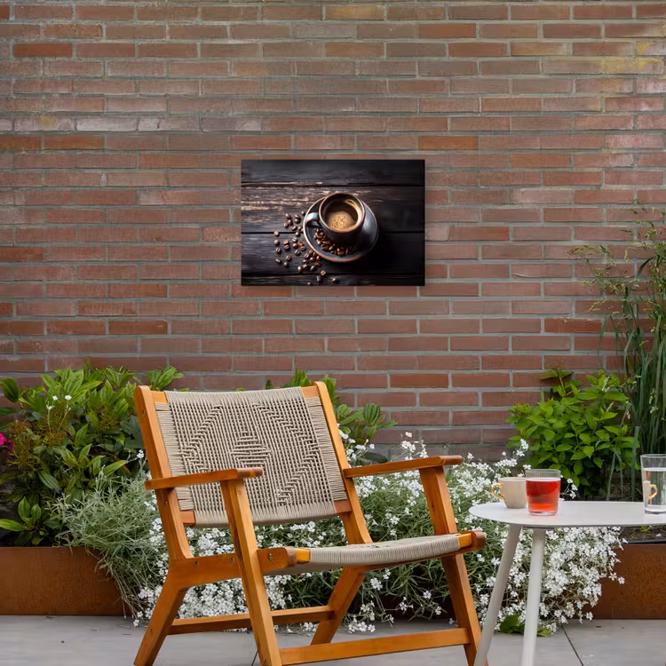 Kop - Koffie - Hout - Bonen Tuinposter op houten frame 2 cm dik klein -sfeer3