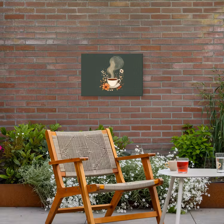 Kop - Bloemen - Groen - Koffie Tuinposter op houten frame 2 cm dik klein -sfeer3