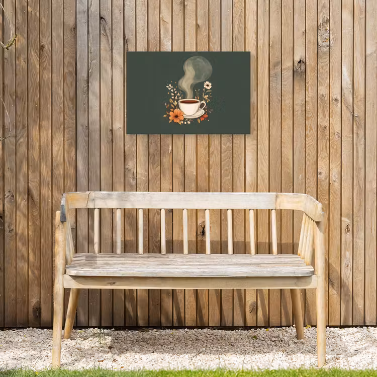 Kop - Bloemen - Groen - Koffie Tuinposter op houten frame 2 cm dik klein -sfeer4