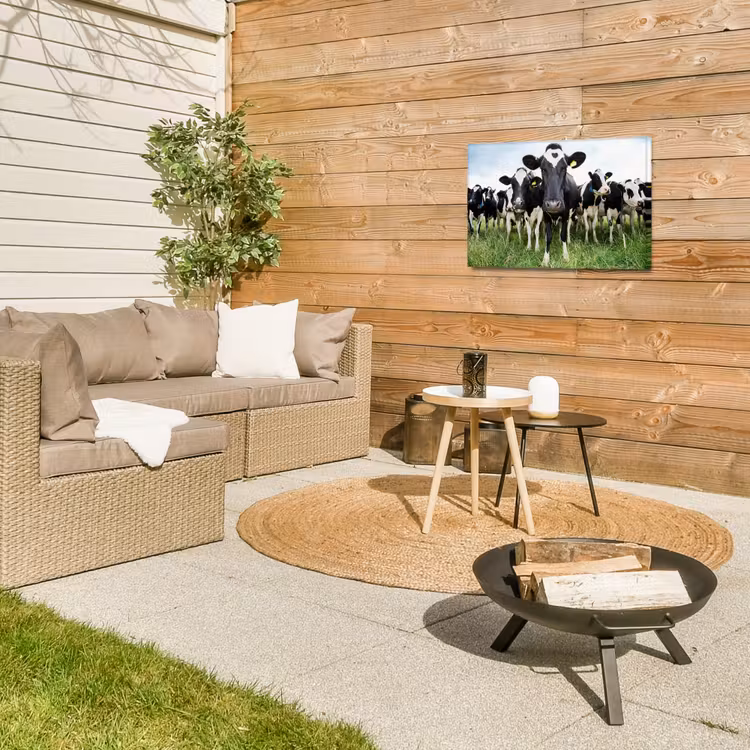 Nieuwsgierige koeien Tuinposter op houten frame 2 cm dik klein -sfeer2