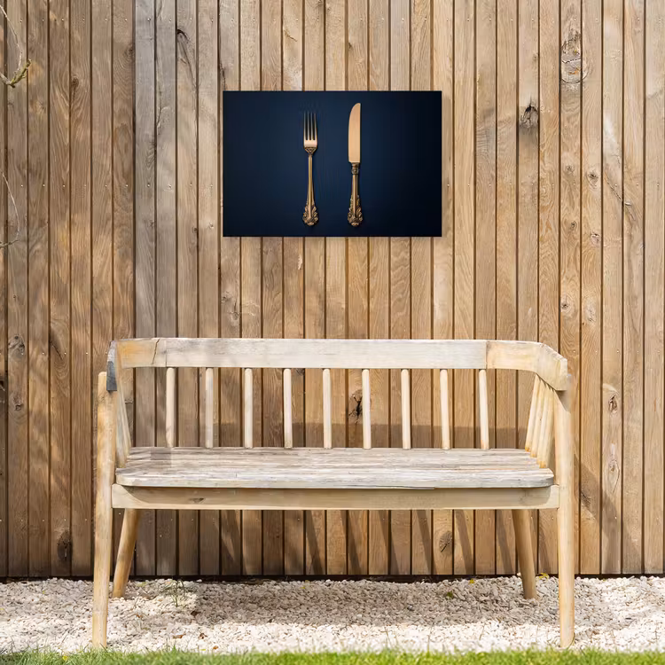 Bestek - Donkerblauw - Goud Tuinposter op houten frame 2 cm dik klein -sfeer4