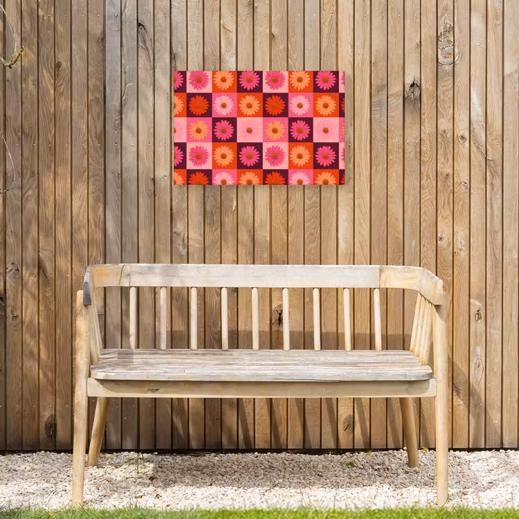 Madeliefjes - Dambord - Retro - Roze - Oranje Tuinposter op houten frame 2 cm dik klein 845 -sfeer4
