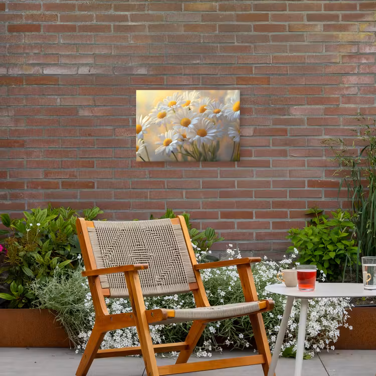 Madeliefjes - Wit - Zonlicht Tuinposter op houten frame 2 cm dik klein -sfeer3