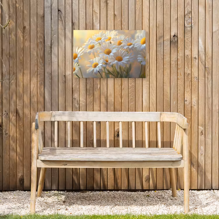 Madeliefjes - Wit - Zonlicht Tuinposter op houten frame 2 cm dik klein -sfeer4