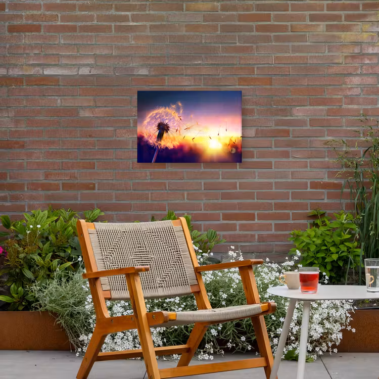 Paardenbloem - Bloemen - Zonsondergang - Horizon - Nacht Tuinposter op houten frame 2 cm dik klein -sfeer3